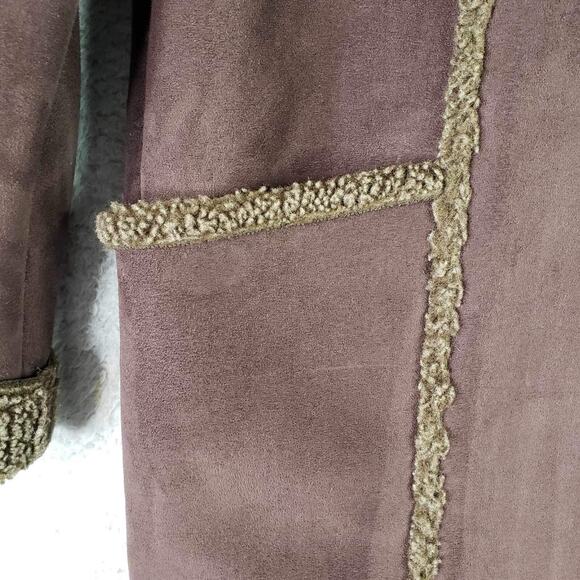 LL Bean Jacket Women’s Faux Suede Sherpa Lined Coat Brown Size Large L Button - Picture 6 of 9